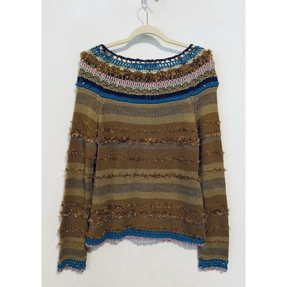 Carducci Cardigan Sweater Womens Large Boho Button Up Fringe Crochet Sequin - Picture 3 of 6